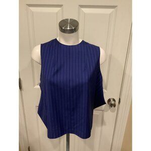 Maison Rabih Kayrouz Blue Pinstriped Ruffle Sleeveless Top, Size 34 (EU) NWT!